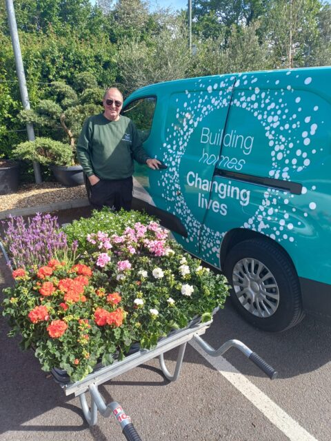 Conrad with flowers